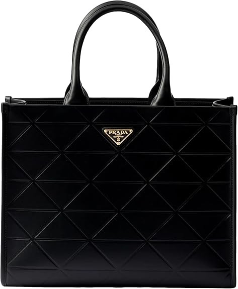 Prada Womens Symbole Soft Calfskin Leather Nero Black Triangle Quilted Tote Bag 1BA379