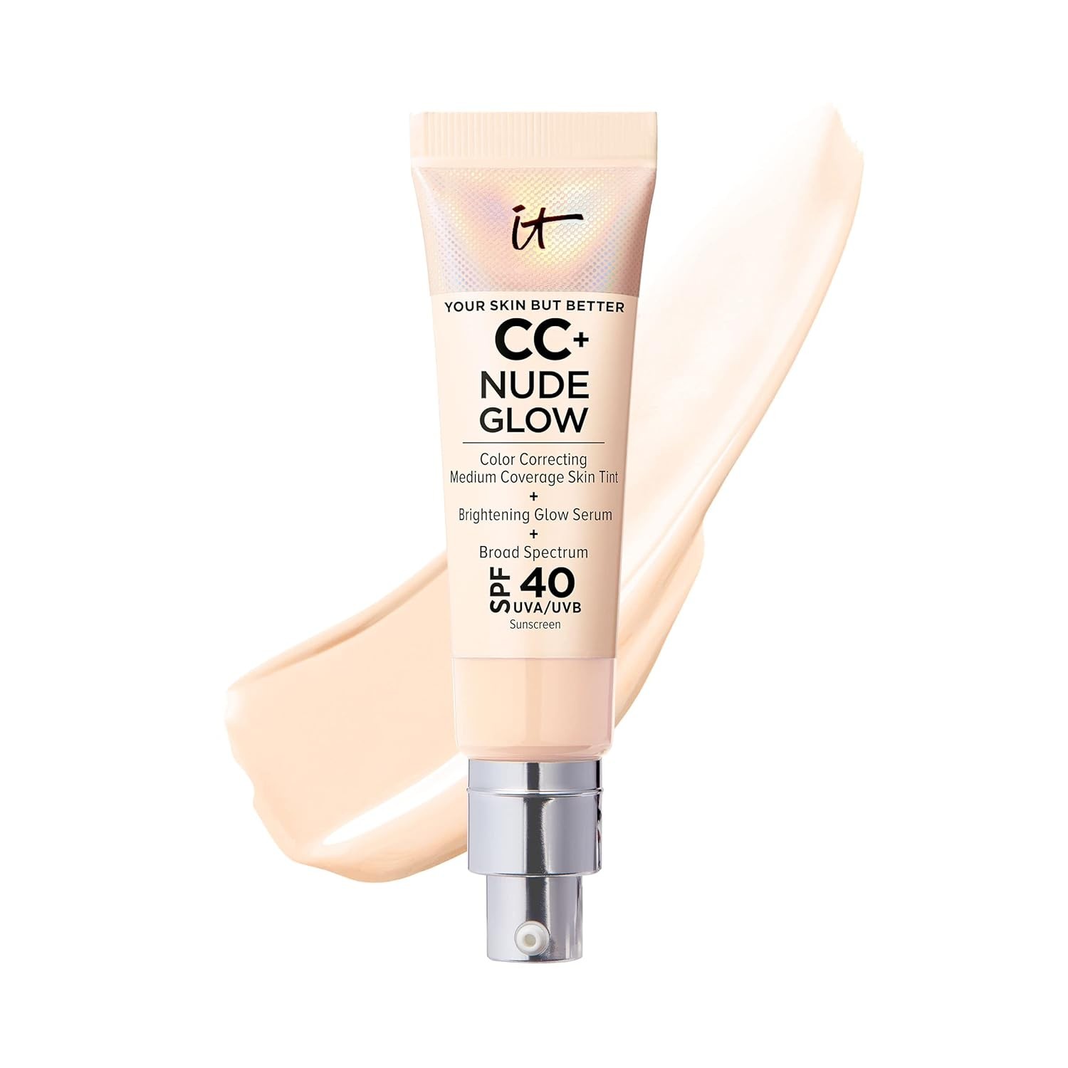 IT Cosmetics CC+ Nude Glow - Lightweight Foundation & Brightening Glow Serum with SPF 40, Medium Coverage, Formulated With Niacinamide & Hyaluronic Acid, For All Skin Types, 1.08 fl oz