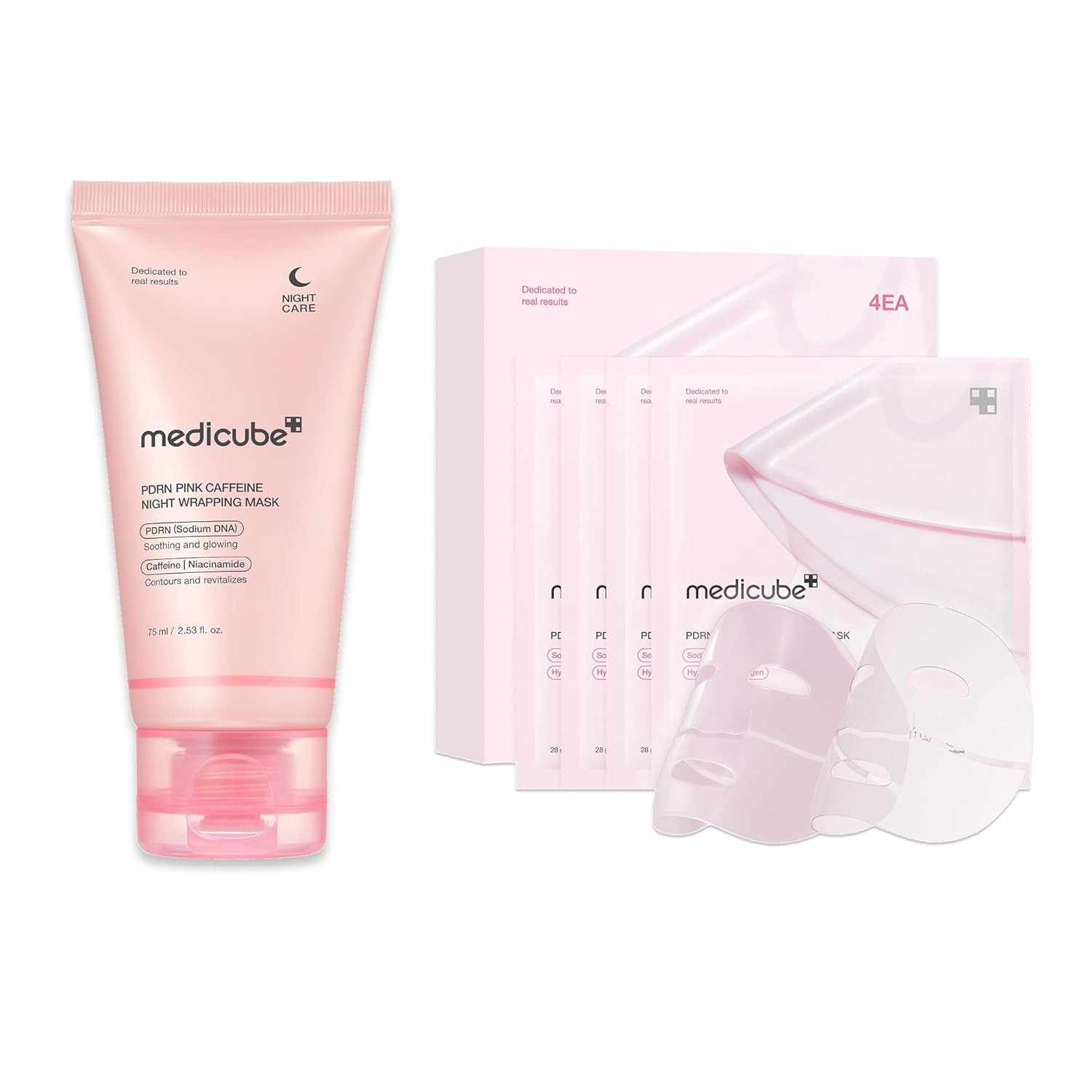 medicube PDRN Overnight Glow Mask Duo | Salmon DNA Gel & PDRN Caffiene Overnight Peel Off Wrapping Mask | Hydration, Uneven Skin Tone and Contouring Care| For a Plumped, Radiant Glow